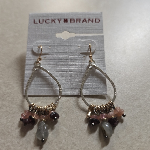 Lucky Brand Silver Teardrop Earrings with Pink and Gray Accents, NWT! - Picture 1 of 3